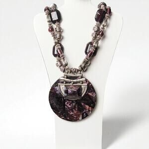 ANTHONY ALEXANDER Statement Purple Medallion Circle Pendant Necklace